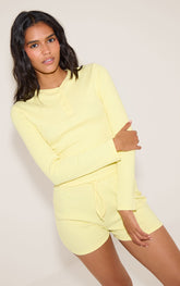 Lemon Ribbed Button Down Long Sleeve Pj Top