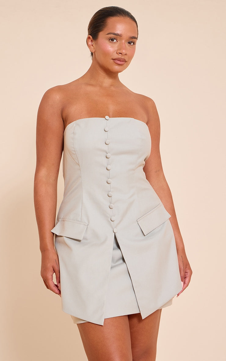 Shape Grey Tailored Button Front Mini Dress