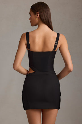 Belted Cut-Out Mini Dress in Black