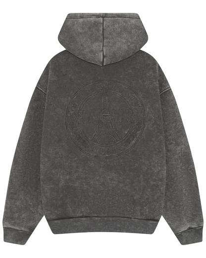 Magiri Embroidered Acid Wash Hoodie in Washed Grey