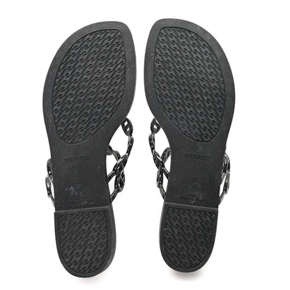 Hermes Rubber Womens Island Sandals 39 Black