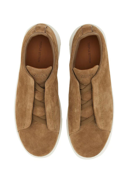 Zegna Men’s Beige 100% Leather Sneakers – Made in Italy