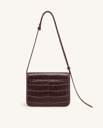 Evania Lock Shoulder Bag - Burgundy Croc