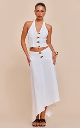 White Woven Seam Detail Maxi Skirt