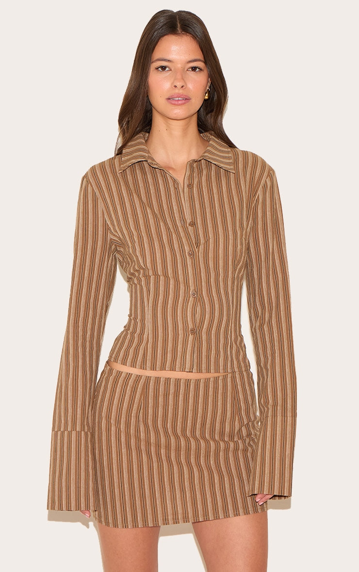 Brown Pinstripe Fitted Shirt