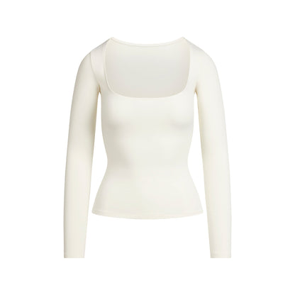 Cotton Jersey Scoop Neck Long Sleeve Top