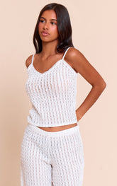 Petite White Textured Trim Cami