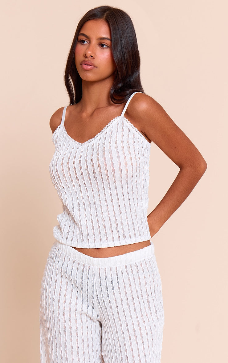 Petite White Textured Trim Cami