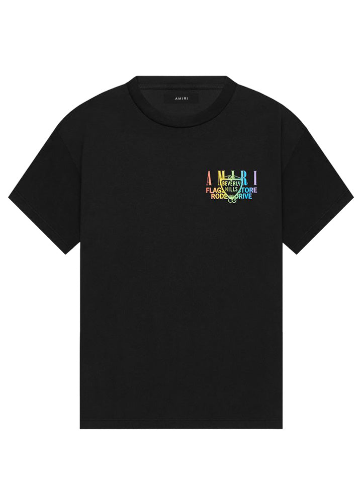Amiri Exclusive Beverly Hills Rainbow Printed T-Shirt in Black