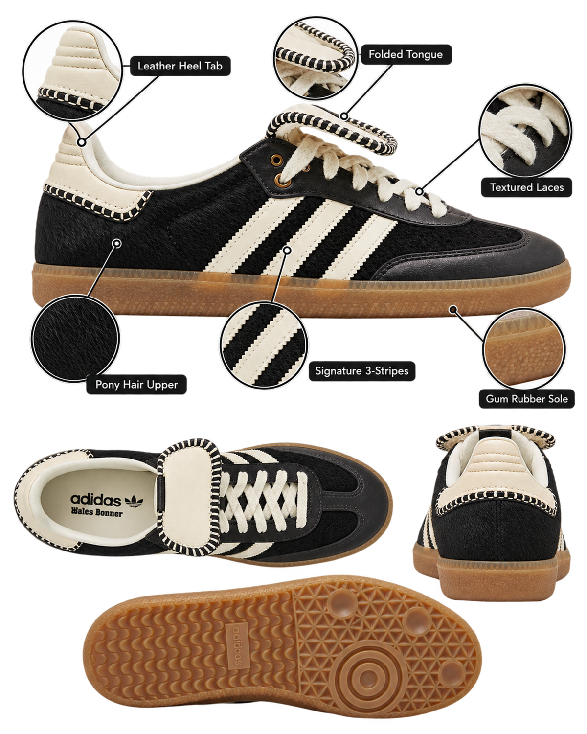 Adidas Samba Pony 'Black' x Wales Bonner