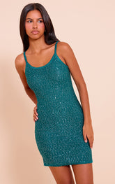 Petite Emerald Green Sequin Knitted Mini Dress