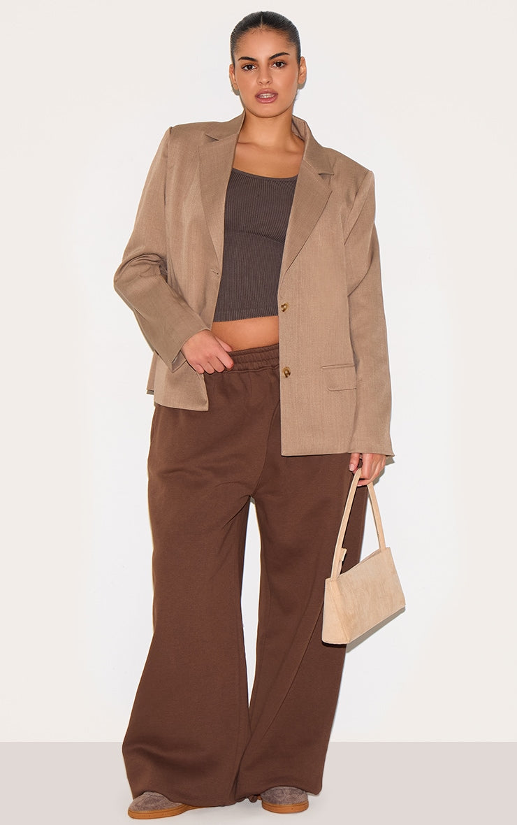 PRETTYLITTLETHING Plus Chocolate Wide Leg Joggers