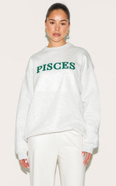 Ash Grey Pisces Printed Oversized Sweat