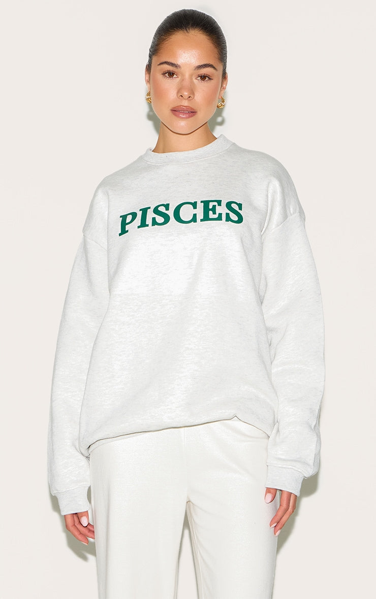 Ash Grey Pisces Printed Oversized Sweat