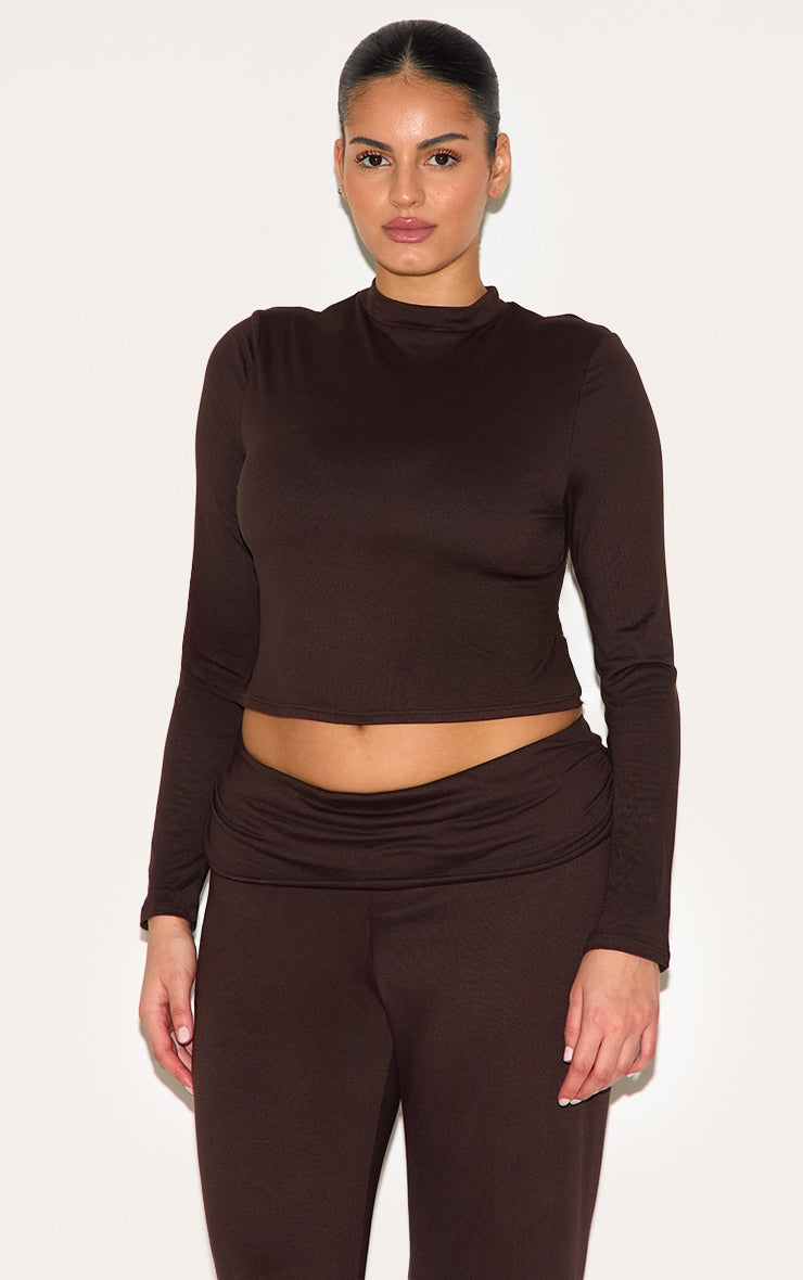 Plus Chocolate Grown On Neck Soft Touch Long Sleeve Top