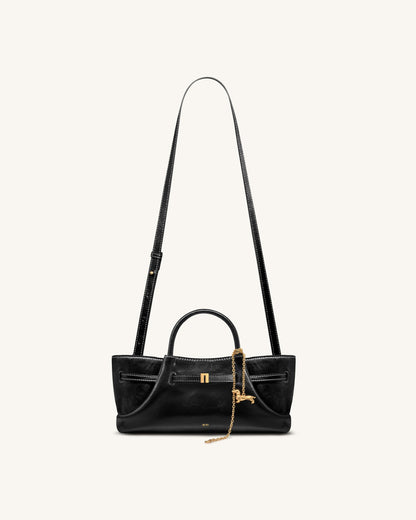 Maeve Dachshund Metal Charm Tote Bag - Black Canvasa
