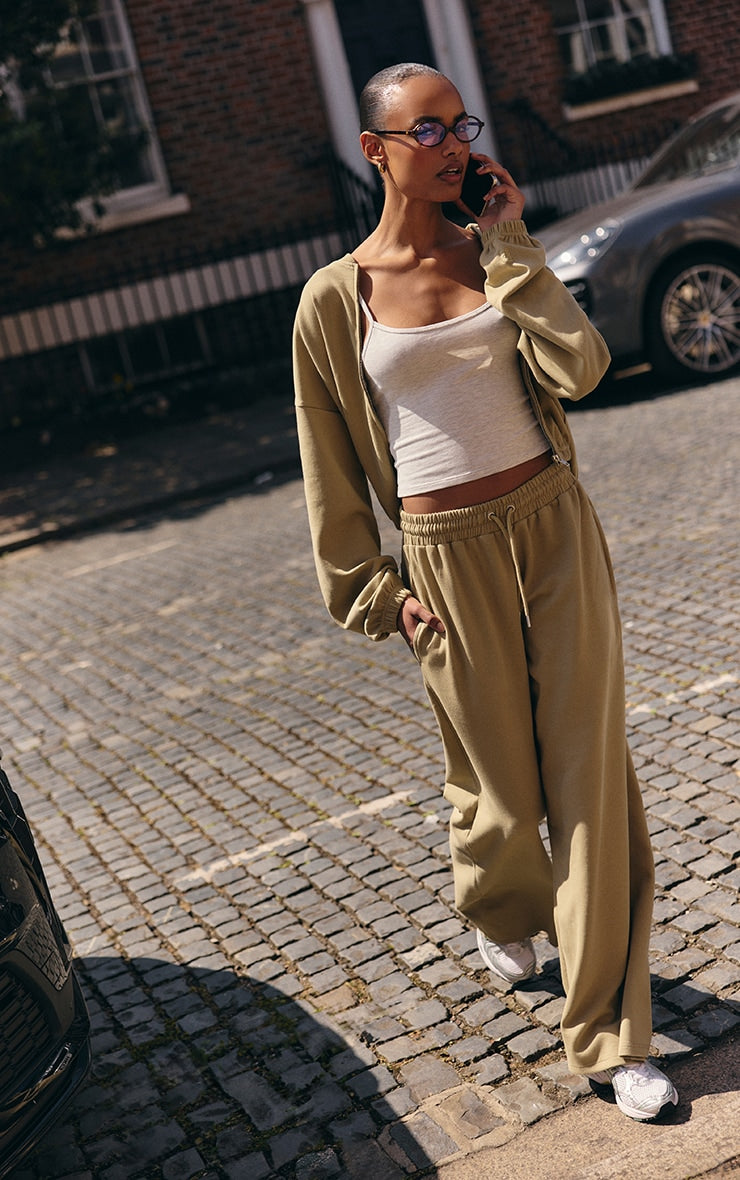 Sage Embroidered Interlock Wide Leg Jogger