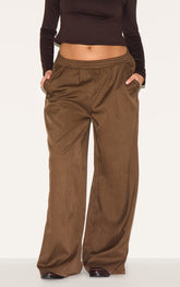 Plus Chocolate Woven Elasticated Waist Wide Leg Trousers