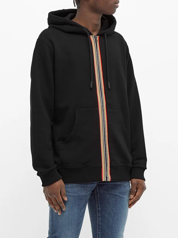Burberry Stripe Detail Zipped Hoodie in Black