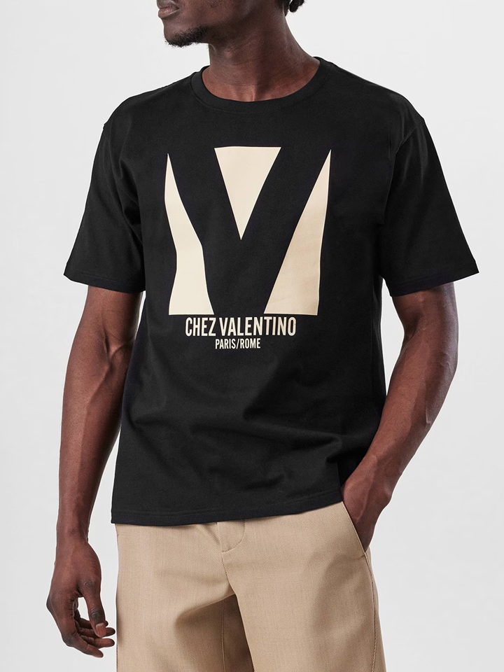 Valentino Chez Valentino Print Jersey T-Shirt in Black