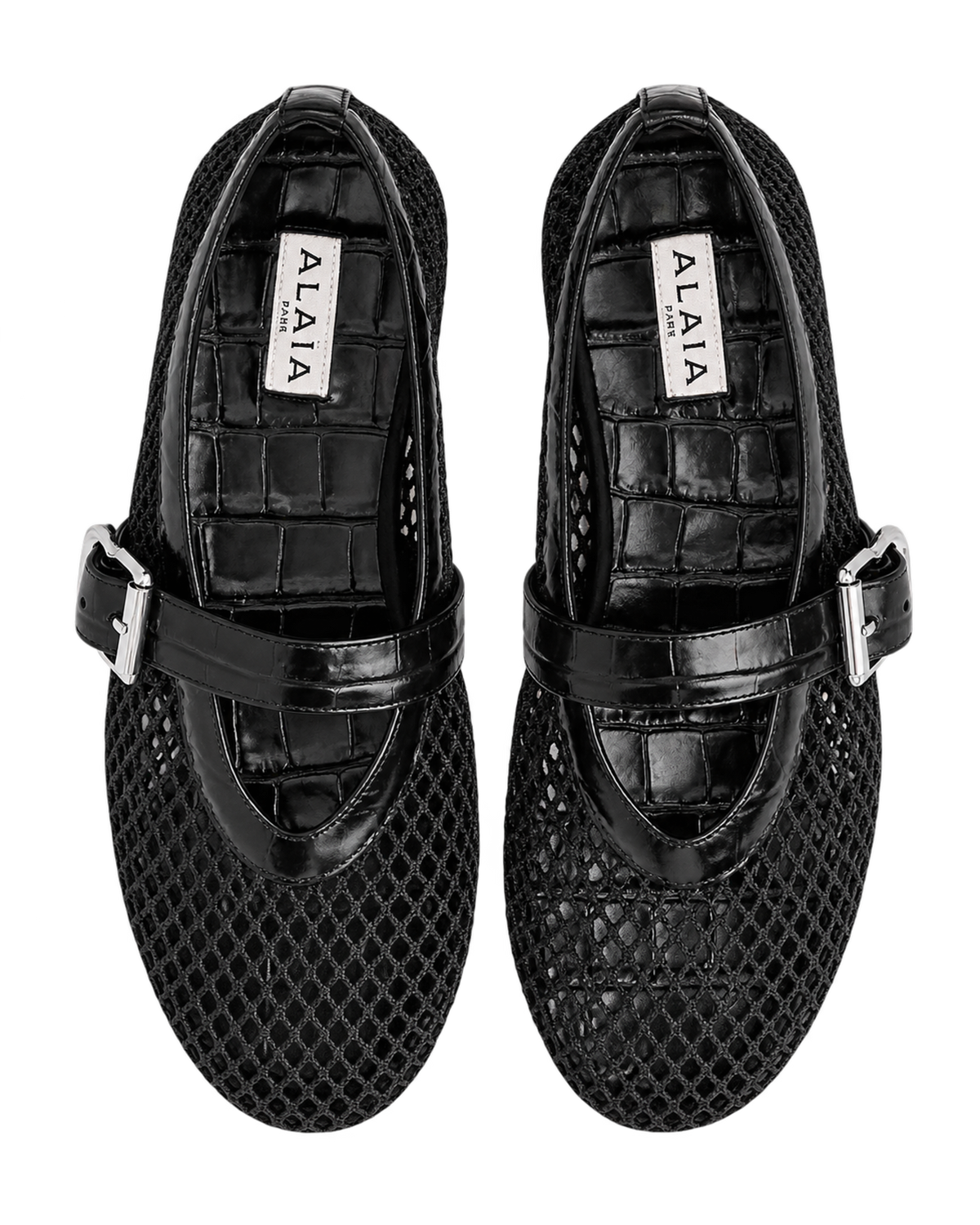 Alaïa Croc-Embossed Leather Mesh Ballet Flats