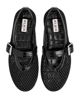 Alaïa Croc-Embossed Leather Mesh Ballet Flats