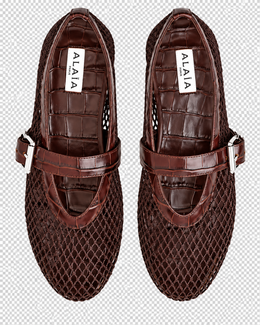 Alaïa Croc-Embossed Leather Mesh Ballet Flats
