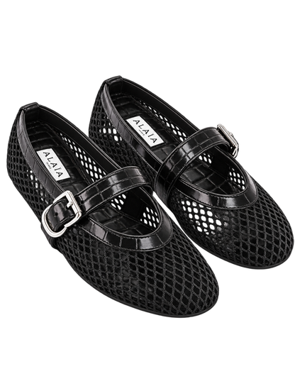 Alaïa Croc-Embossed Leather Mesh Ballet Flats