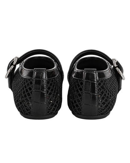 Alaïa Croc-Embossed Leather Mesh Ballet Flats