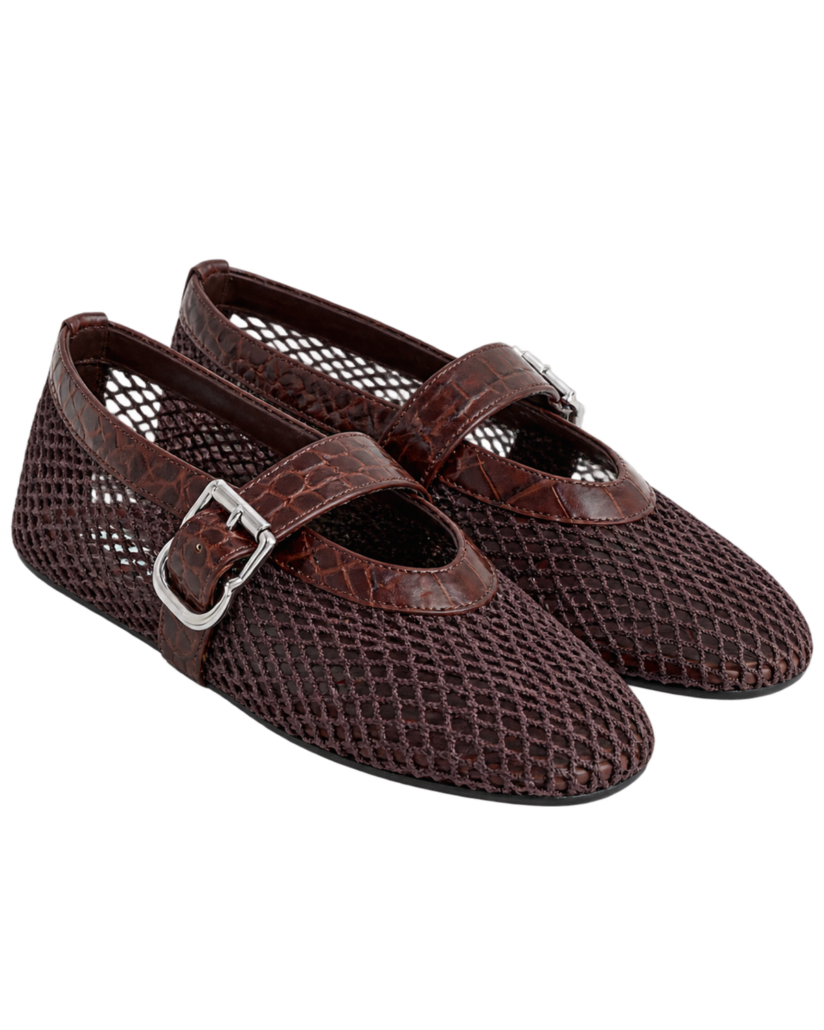 Alaïa Croc-Embossed Leather Mesh Ballet Flats