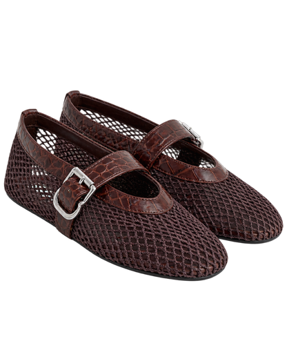 Alaïa Croc-Embossed Leather Mesh Ballet Flats