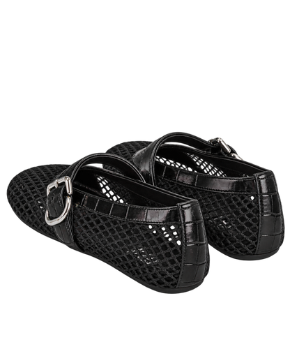 Alaïa Croc-Embossed Leather Mesh Ballet Flats
