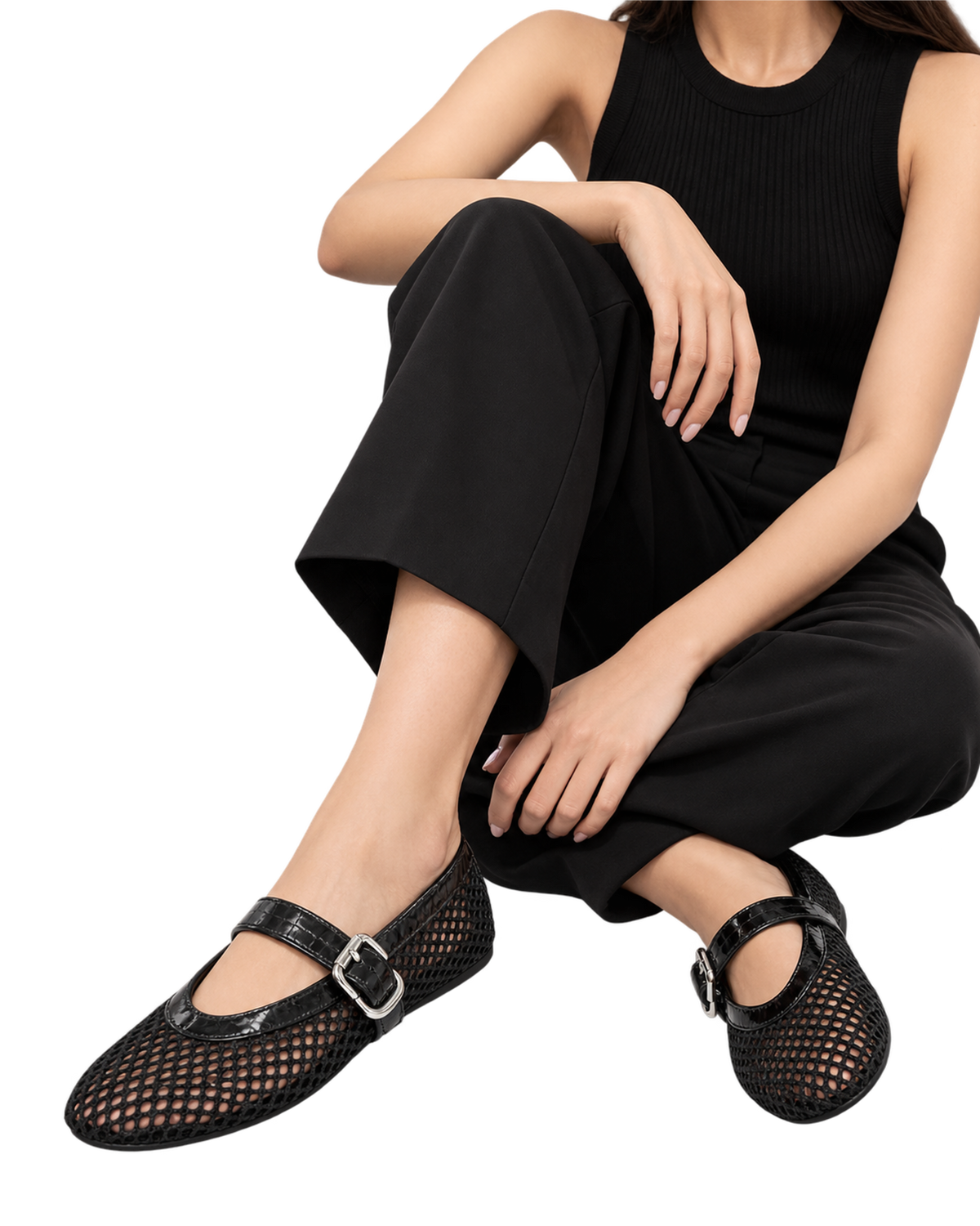 Alaïa Croc-Embossed Leather Mesh Ballet Flats