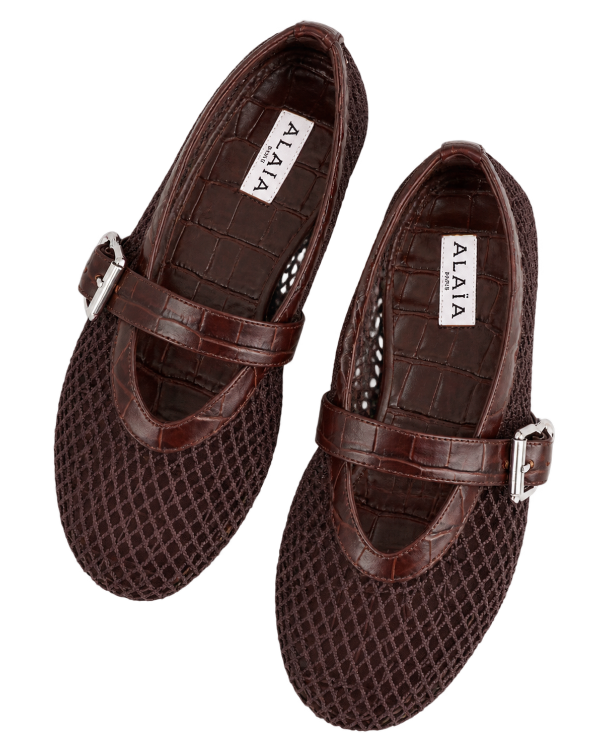 Alaïa Croc-Embossed Leather Mesh Ballet Flats