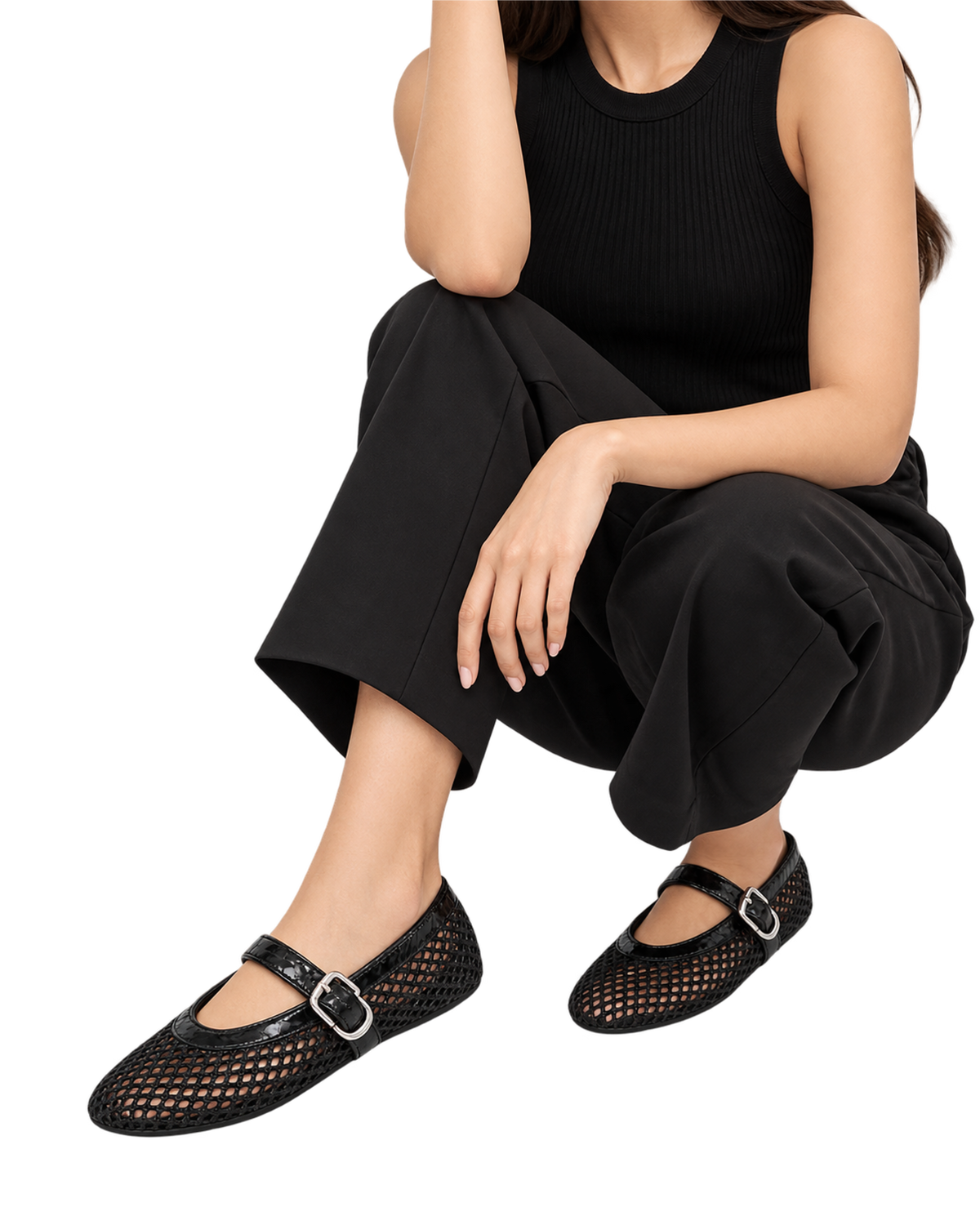 Alaïa Croc-Embossed Leather Mesh Ballet Flats
