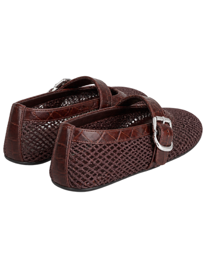 Alaïa Croc-Embossed Leather Mesh Ballet Flats