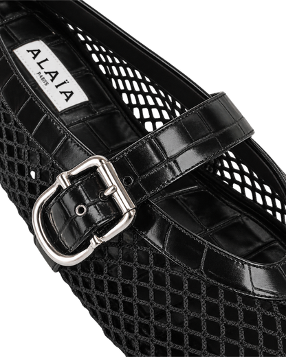 Alaïa Croc-Embossed Leather Mesh Ballet Flats
