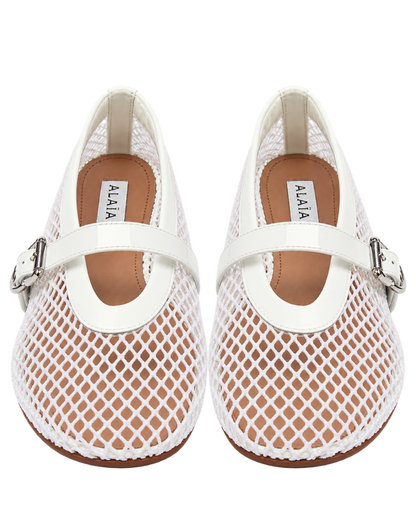 Alaïa Leather-trimmed fishnet ballet flats