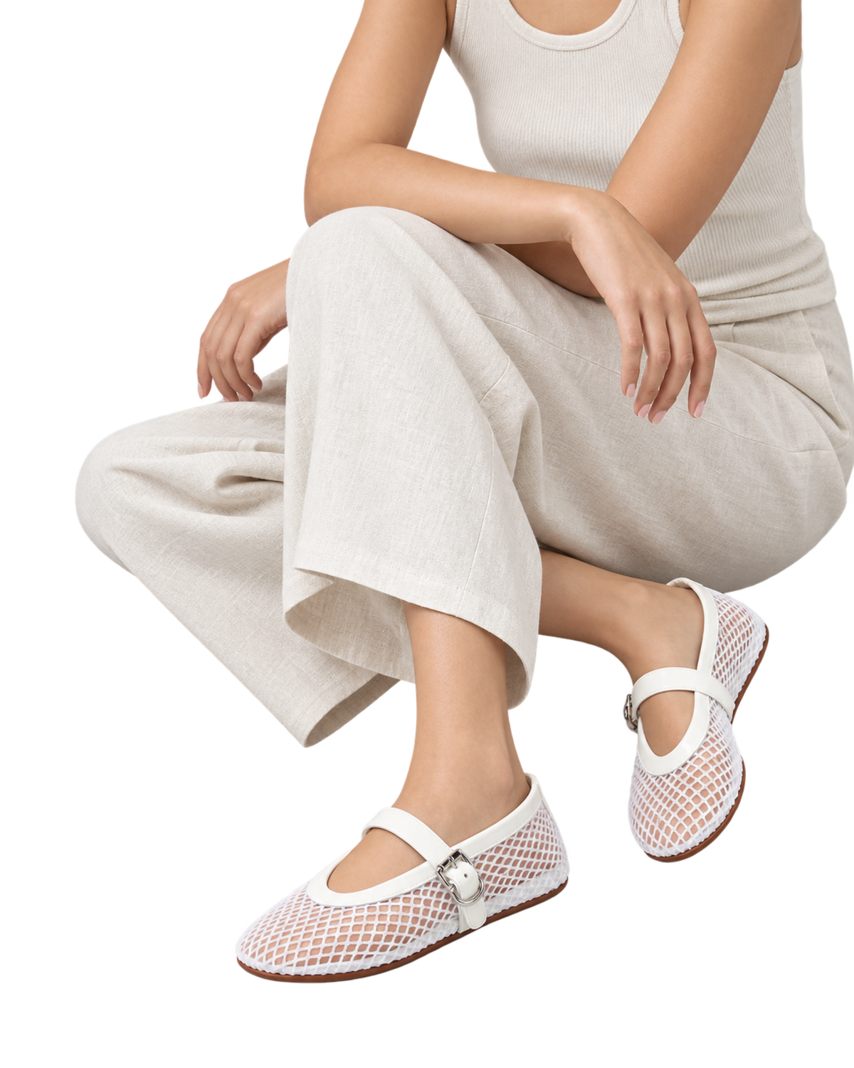 Alaïa Leather-trimmed fishnet ballet flats