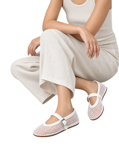 Alaïa Leather-trimmed fishnet ballet flats