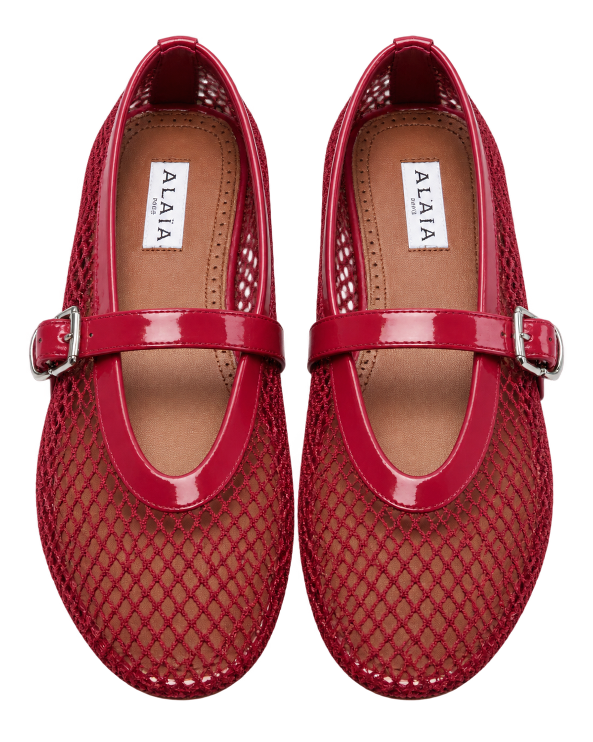 Alaïa Leather-trimmed fishnet Mary Jane flats