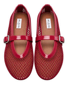 Alaïa Leather-trimmed fishnet Mary Jane flats