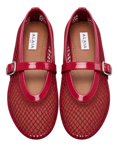 Alaïa Leather-trimmed fishnet Mary Jane flats