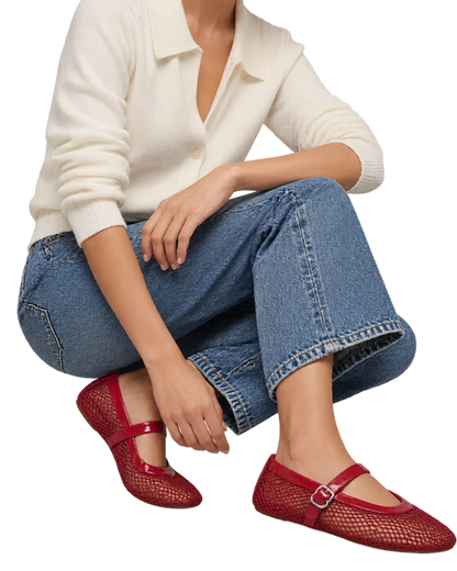 Alaïa Leather-trimmed fishnet Mary Jane flats