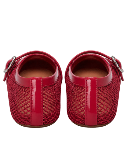 Alaïa Leather-trimmed fishnet Mary Jane flats