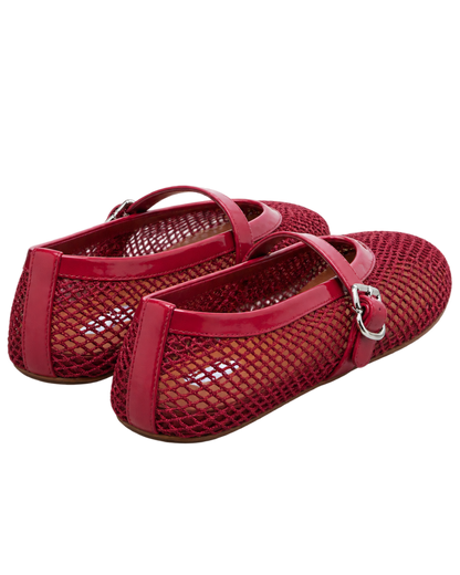 Alaïa Leather-trimmed fishnet Mary Jane flats