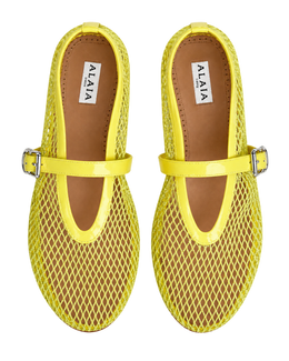 Alaïa Lemon Yellow BALLET FLATS IN FISHNET