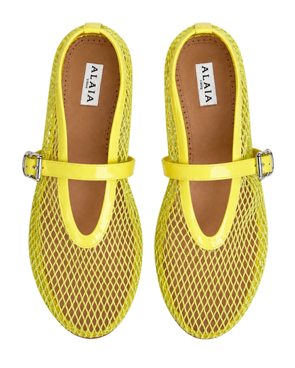Alaïa Lemon Yellow BALLET FLATS IN FISHNET