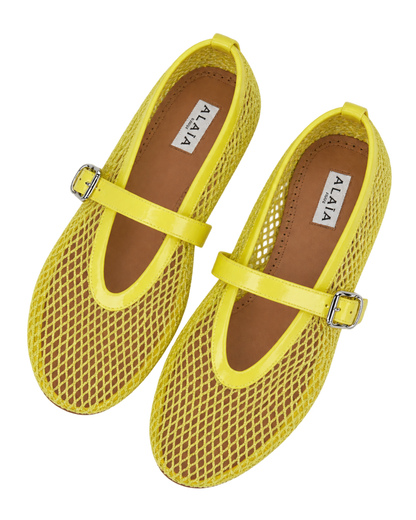 Alaïa Lemon Yellow BALLET FLATS IN FISHNET