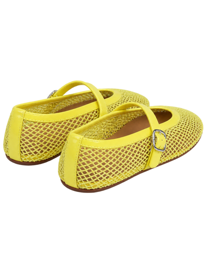 Alaïa Lemon Yellow BALLET FLATS IN FISHNET